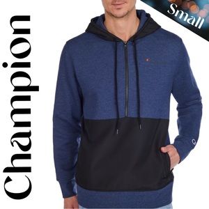 New Champion Men's Fleece Woven-Mix Half Zip Hoodie color blue small MSRP$69